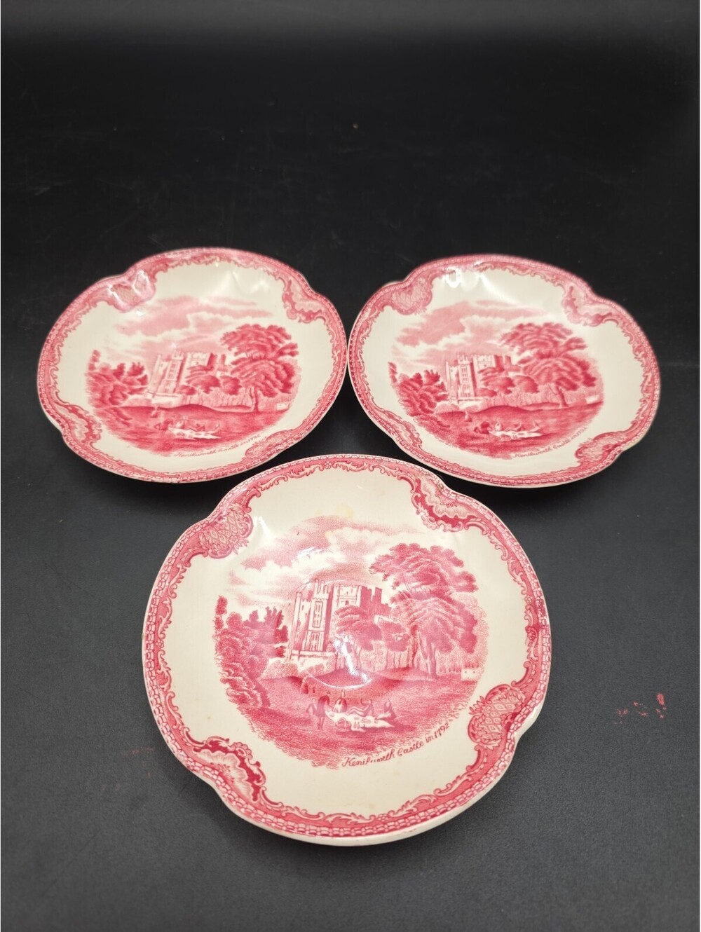 (3) Saucer Footed Cup Johnson Bros Old Britain Castles Pink VTG Made in England